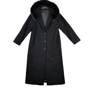VTG Steve by Searle Faux Fur Cashmere Blend Hooded Long Coat Women Sz 10
